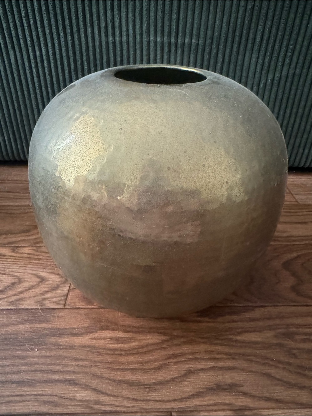Large Round Brass Hammered Accent Vase